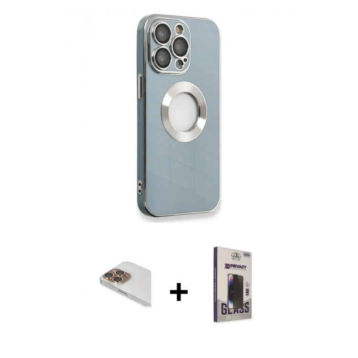 MARSİLYAN™- iPhone 13 Pro Max Kılıf İz Form Serisi - Siyah Bilvis Hayalet Cam Ekran Koruyucu + Pers Alüminyum Kamera Lens - GD