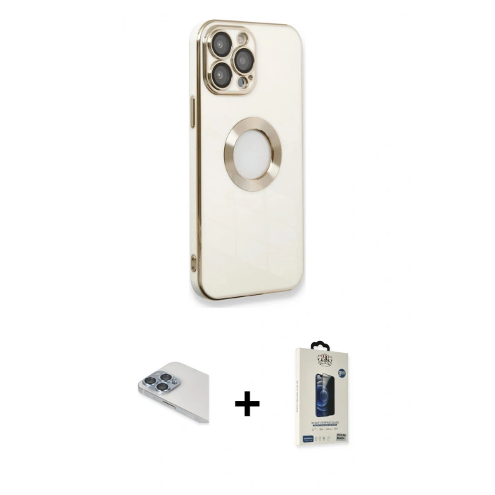 MARSİLYAN™- iPhone 13 Pro Max Kılıf İz Form Serisi - Siyah Bilvis Hayalet Cam Ekran Koruyucu + Pers Alüminyum Kamera Lens - SABE