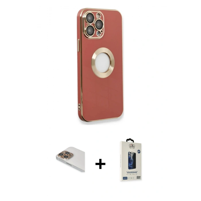 MARSİLYAN™- iPhone 13 Pro Max Kılıf İz Form Serisi - Siyah Bilvis Hayalet Cam Ekran Koruyucu + Pers Alüminyum Kamera Lens - GD