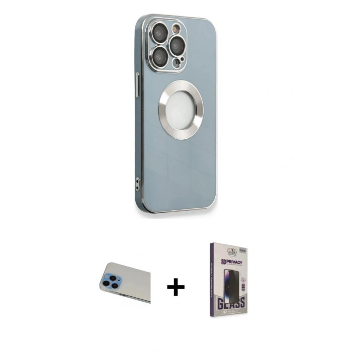 MARSİLYAN™- iPhone 13 Pro Max Kılıf İz Form Serisi - Siyah Bilvis Hayalet Cam Ekran Koruyucu + Rainbow Kamera Lens Koruma Cam - MI