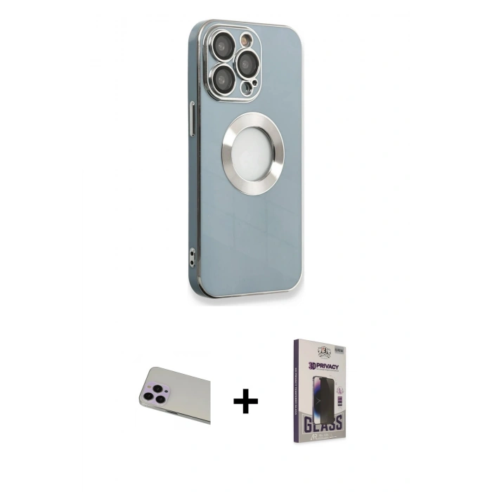 MARSİLYAN™- iPhone 13 Pro Max Kılıf İz Form Serisi - Siyah Bilvis Hayalet Cam Ekran Koruyucu + Rainbow Kamera Lens Koruma Cam - MR