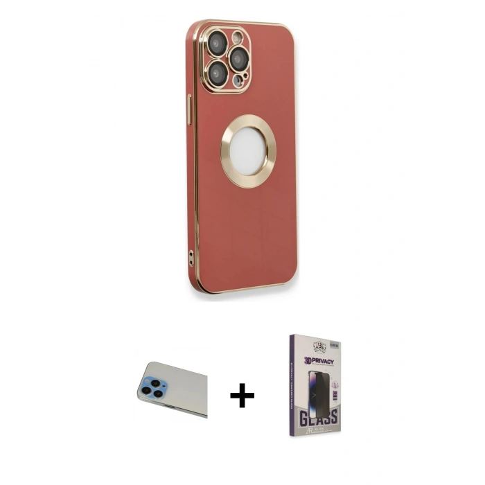 MARSİLYAN™- iPhone 13 Pro Max Kılıf İz Form Serisi - Siyah Bilvis Hayalet Cam Ekran Koruyucu + Rainbow Kamera Lens Koruma Cam - MI