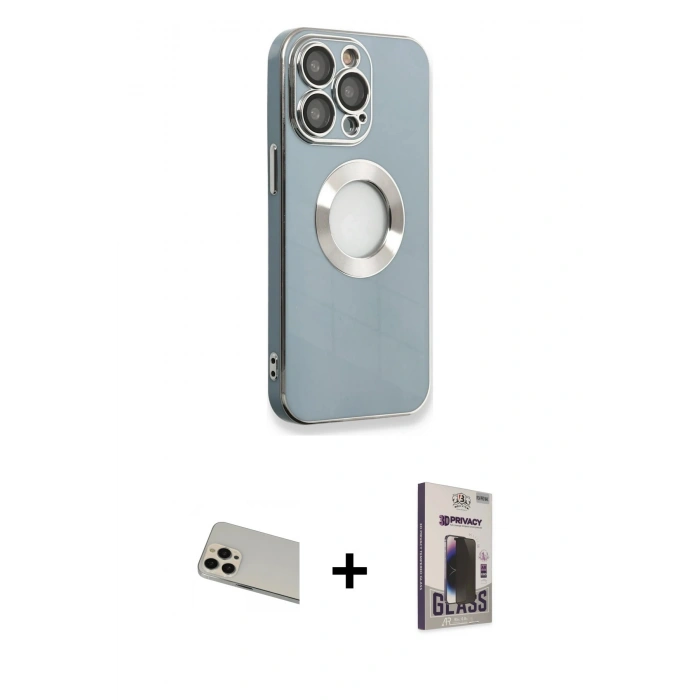 MARSİLYAN™- iPhone 13 Pro Max Kılıf İz Form Serisi - Siyah Bilvis Hayalet Cam Ekran Koruyucu + Rainbow Kamera Lens Koruma Cam - REGD