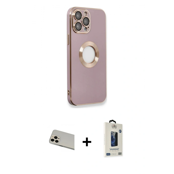 MARSİLYAN™- iPhone 13 Pro Max Kılıf İz Form Serisi - Siyah Bilvis Hayalet Cam Ekran Koruyucu + Rainbow Kamera Lens Koruma Cam - REGD