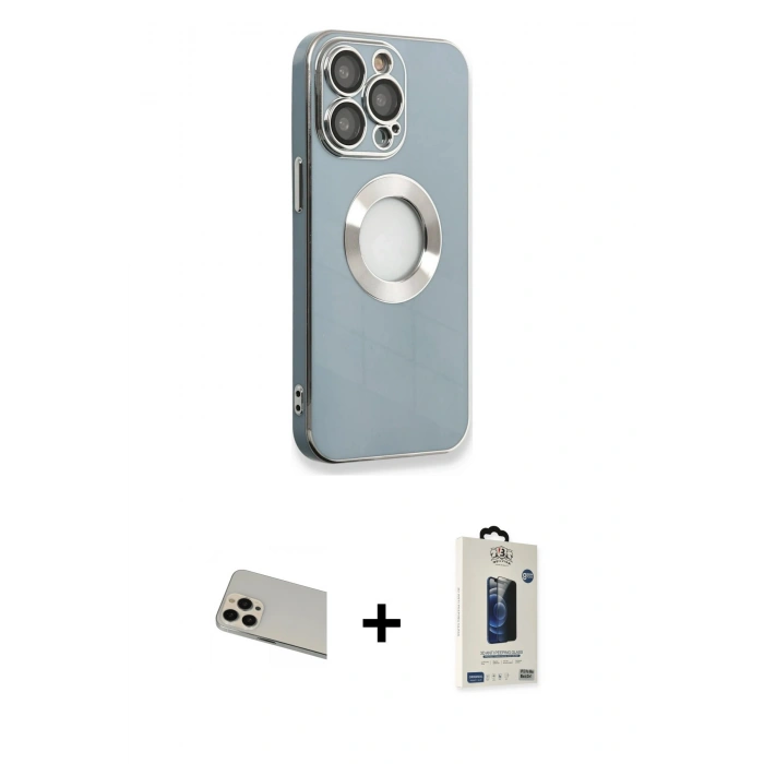 MARSİLYAN™- iPhone 13 Pro Max Kılıf İz Form Serisi - Siyah Bilvis Hayalet Cam Ekran Koruyucu + Rainbow Kamera Lens Koruma Cam - REGD
