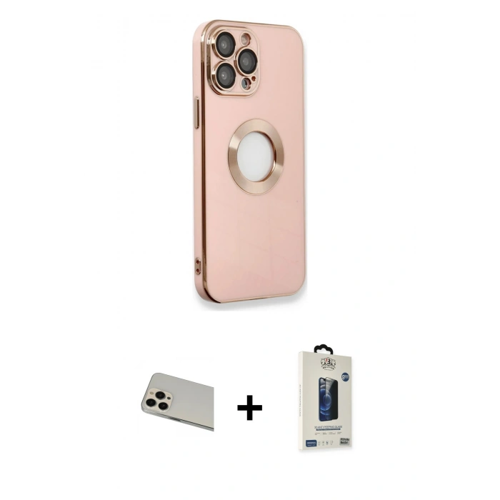 MARSİLYAN™- iPhone 13 Pro Max Kılıf İz Form Serisi - Siyah Bilvis Hayalet Cam Ekran Koruyucu + Rainbow Kamera Lens Koruma Cam - REGD