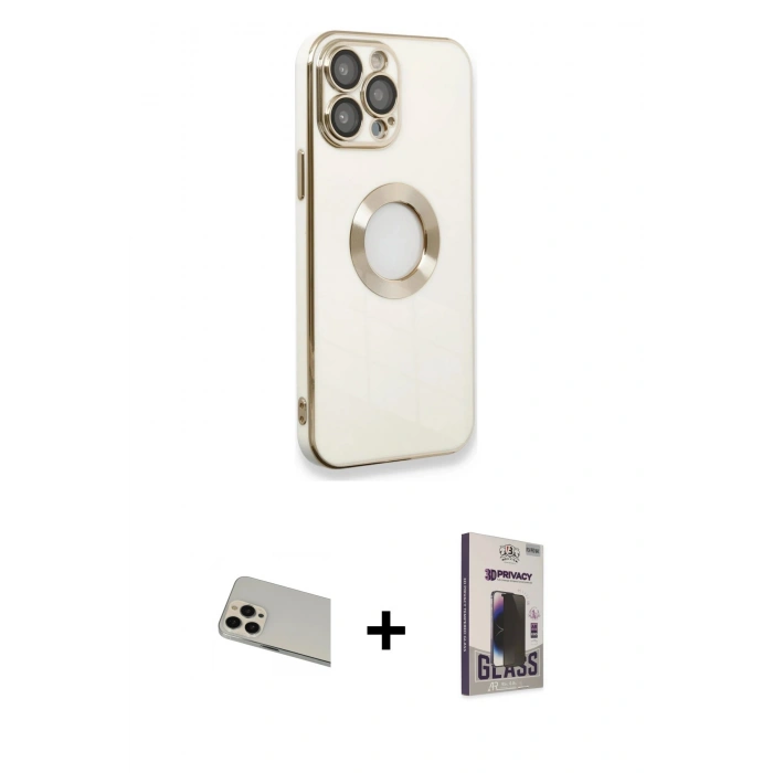 MARSİLYAN™- iPhone 13 Pro Max Kılıf İz Form Serisi - Siyah Bilvis Hayalet Cam Ekran Koruyucu + Rainbow Kamera Lens Koruma Cam - REGD