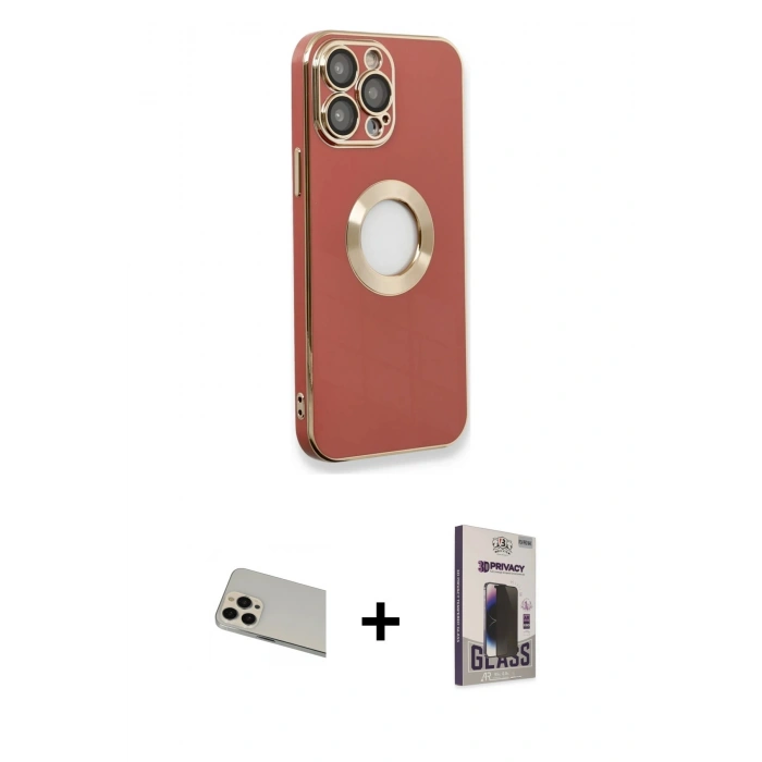MARSİLYAN™- iPhone 13 Pro Max Kılıf İz Form Serisi - Siyah Bilvis Hayalet Cam Ekran Koruyucu + Rainbow Kamera Lens Koruma Cam - REGD