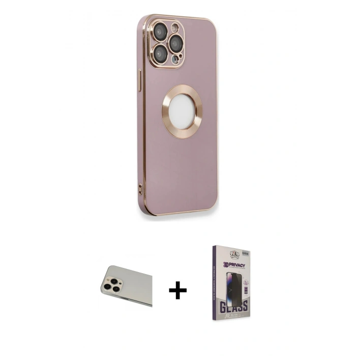 MARSİLYAN™- iPhone 13 Pro Max Kılıf İz Form Serisi - Siyah Bilvis Hayalet Cam Ekran Koruyucu + Rainbow Kamera Lens Koruma Cam - REGD