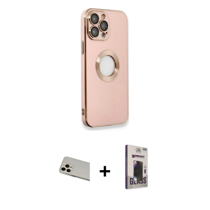 MARSİLYAN™- iPhone 13 Pro Max Kılıf İz Form Serisi - Siyah Bilvis Hayalet Cam Ekran Koruyucu + Rainbow Kamera Lens Koruma Cam - REGD