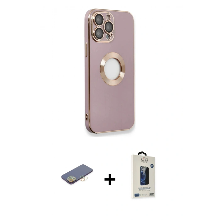 MARSİLYAN™- iPhone 13 Pro Max Kılıf İz Form Serisi - Siyah Bilvis Hayalet Cam Ekran Koruyucu + Renkli Kamera Lens Koruma Cam - SI