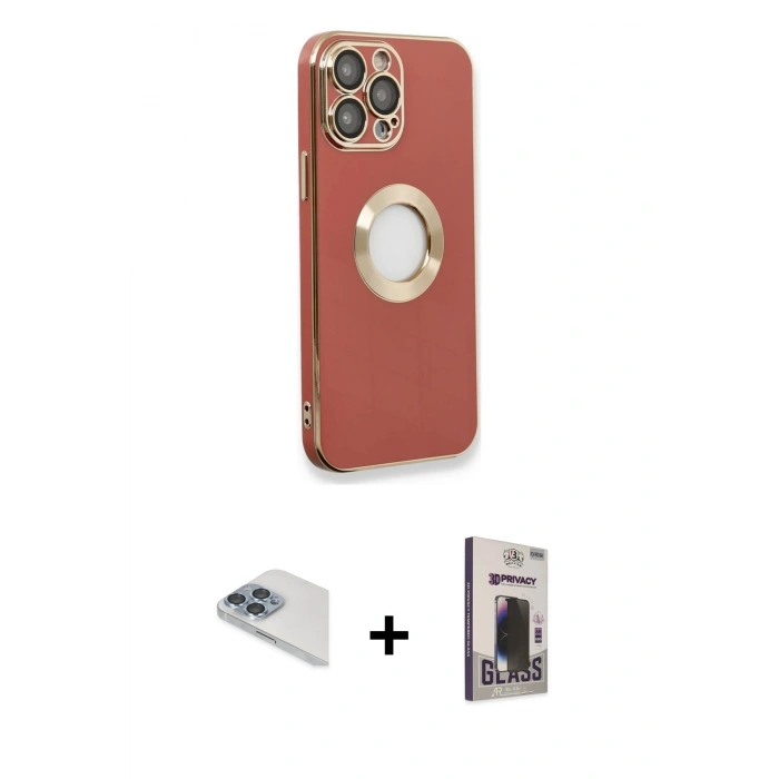 MARSİLYAN™- iPhone 13 Pro Max Kılıf İz Form Serisi - Siyah Bilvis Hayalet Cam Ekran Koruyucu + Pers Alüminyum Kamera Lens - SABE