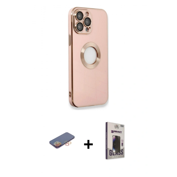 MARSİLYAN™- iPhone 13 Pro Max Kılıf İz Form Serisi - Siyah Bilvis Hayalet Cam Ekran Koruyucu + Renkli Kamera Lens Koruma Cam - TU