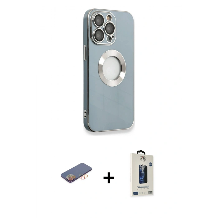 MARSİLYAN™- iPhone 13 Pro Max Kılıf İz Form Serisi - Siyah Bilvis Hayalet Cam Ekran Koruyucu + Turuncu Renkli Kamera Lens Koruma Cam