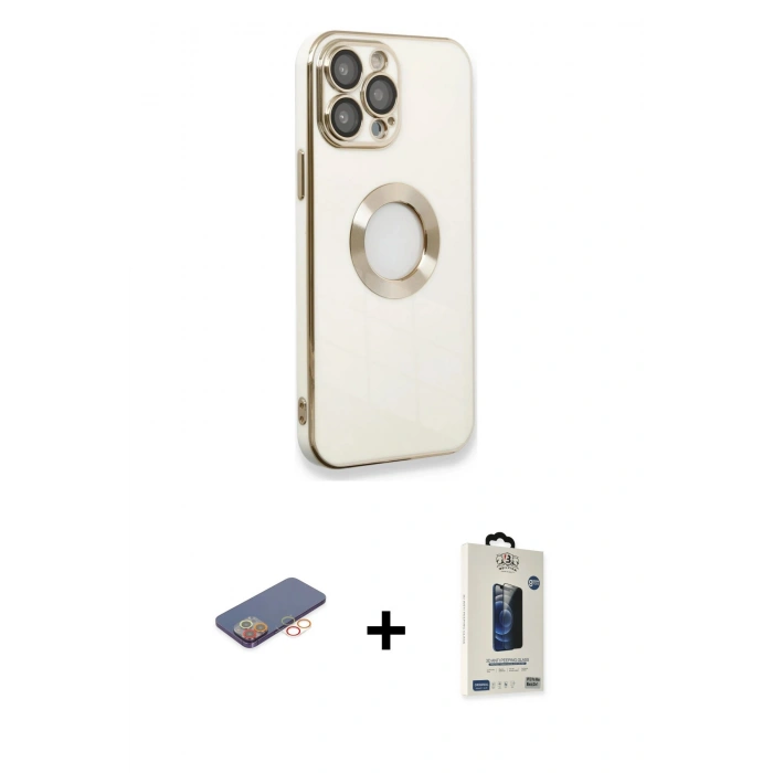 MARSİLYAN™- iPhone 13 Pro Max Kılıf İz Form Serisi - Siyah Bilvis Hayalet Cam Ekran Koruyucu + Turuncu Renkli Kamera Lens Koruma Cam