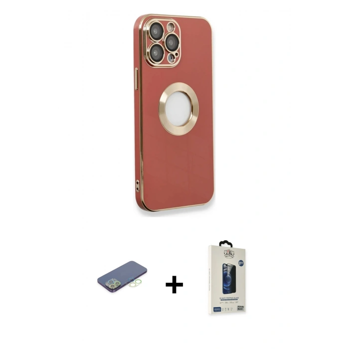 MARSİLYAN™- iPhone 13 Pro Max Kılıf İz Form Serisi - Siyah Bilvis Hayalet Cam Ekran Koruyucu + Renkli Kamera Lens Koruma Cam - YL