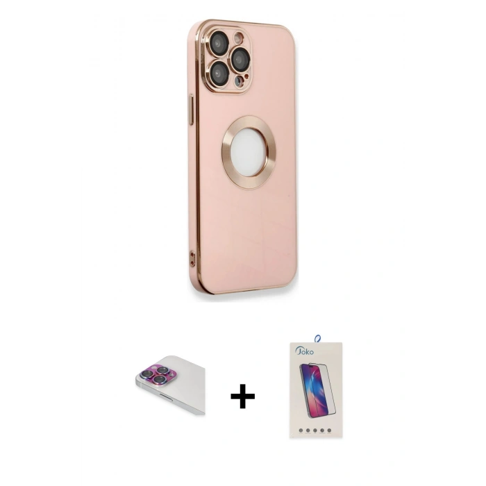 MARSİLYAN™- iPhone 13 Pro Max Kılıf İz Form Serisi - Siyah Joko 5D Cam + Pers Alüminyum Kamera Lens - GI