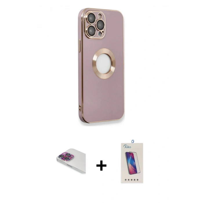 MARSİLYAN™- iPhone 13 Pro Max Kılıf İz Form Serisi - Siyah Joko 5D Cam + Pers Alüminyum Kamera Lens - GI