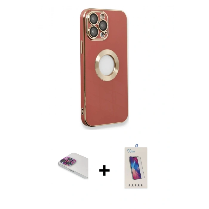 MARSİLYAN™- iPhone 13 Pro Max Kılıf İz Form Serisi - Siyah Joko 5D Cam + Pers Alüminyum Kamera Lens - GI