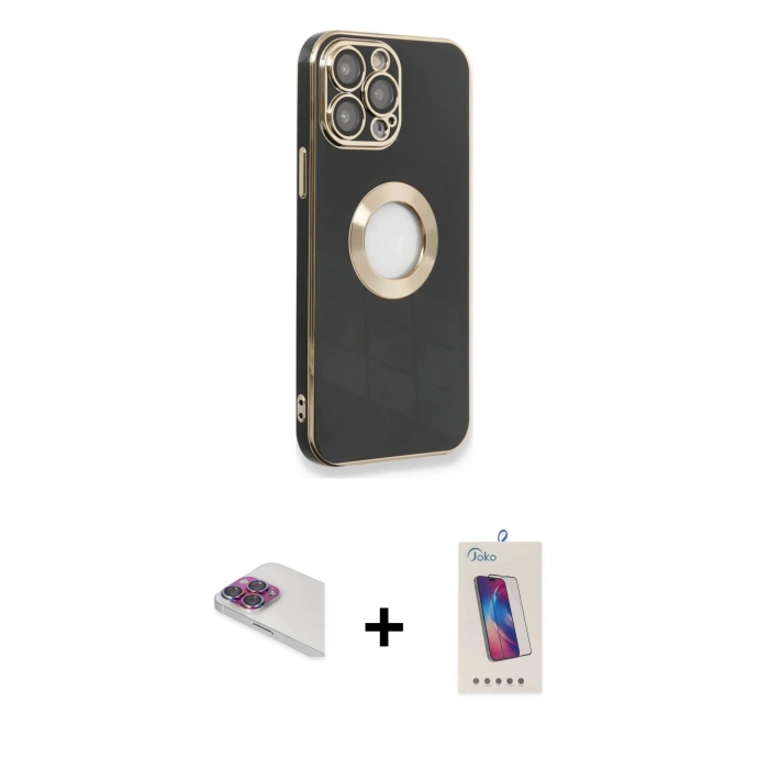 MARSİLYAN™- iPhone 13 Pro Max Kılıf İz Form Serisi - Siyah Joko 5D Cam + Pers Alüminyum Kamera Lens - GI
