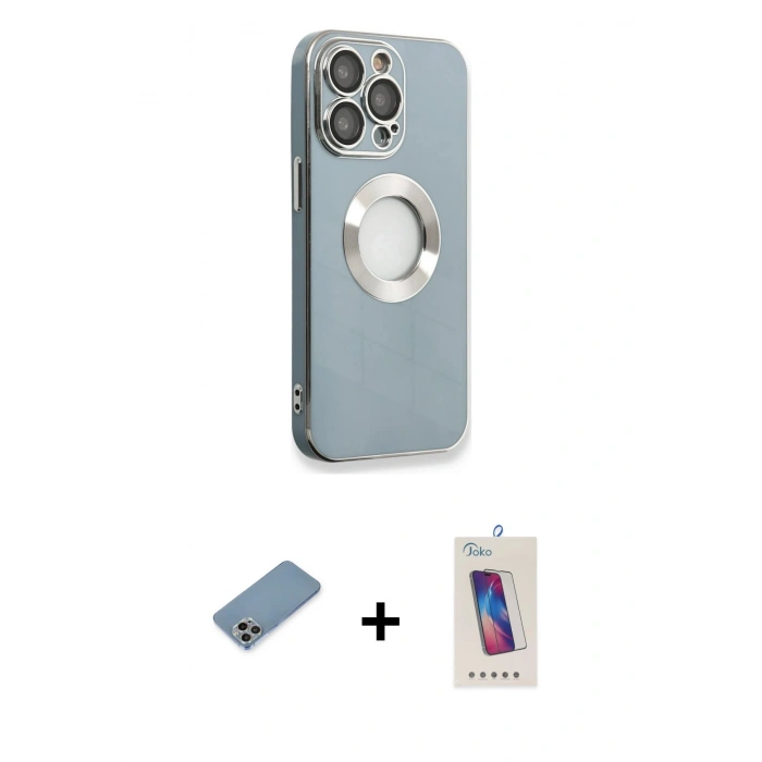 MARSİLYAN™- iPhone 13 Pro Max Kılıf İz Form Serisi - Siyah Joko 5D Cam + Gökkuşağı Shine Kamera Lens Koruma Cam