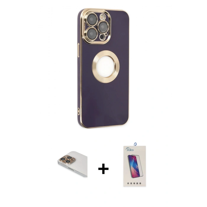 MARSİLYAN™- iPhone 13 Pro Max Kılıf İz Form Serisi - Siyah Joko 5D Cam + Pers Alüminyum Kamera Lens - GD