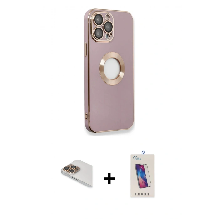 MARSİLYAN™- iPhone 13 Pro Max Kılıf İz Form Serisi - Siyah Joko 5D Cam + Pers Alüminyum Kamera Lens - GD