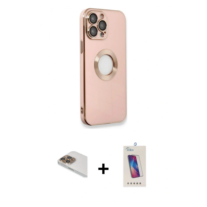 MARSİLYAN™- iPhone 13 Pro Max Kılıf İz Form Serisi - Siyah Joko 5D Cam + Pers Alüminyum Kamera Lens - GD