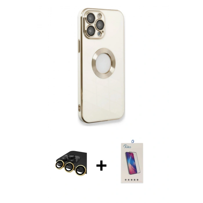 MARSİLYAN™- iPhone 13 Pro Max Kılıf İz Form Serisi - Siyah Joko 5D Cam + Raze Metal Kamera Lens - GD