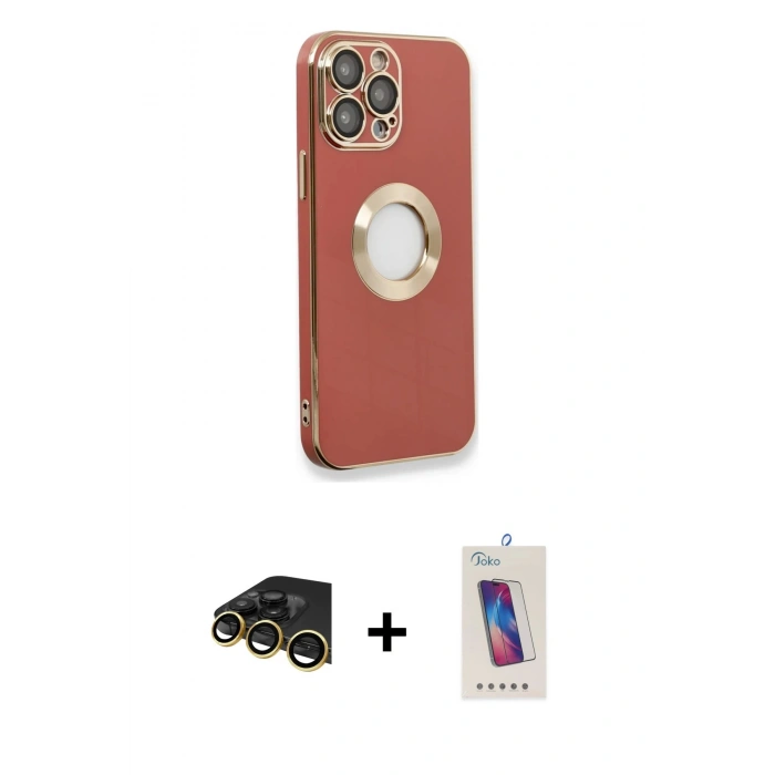 MARSİLYAN™- iPhone 13 Pro Max Kılıf İz Form Serisi - Siyah Joko 5D Cam + Raze Metal Kamera Lens - GD