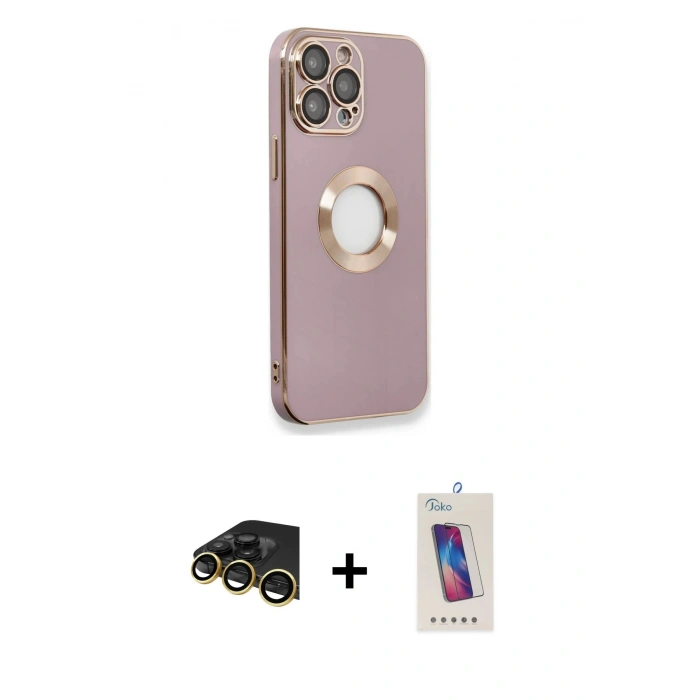 MARSİLYAN™- iPhone 13 Pro Max Kılıf İz Form Serisi - Siyah Joko 5D Cam + Raze Metal Kamera Lens - GD