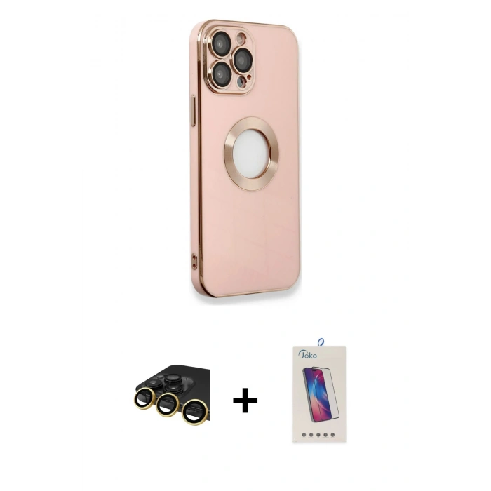 MARSİLYAN™- iPhone 13 Pro Max Kılıf İz Form Serisi - Siyah Joko 5D Cam + Raze Metal Kamera Lens - GD