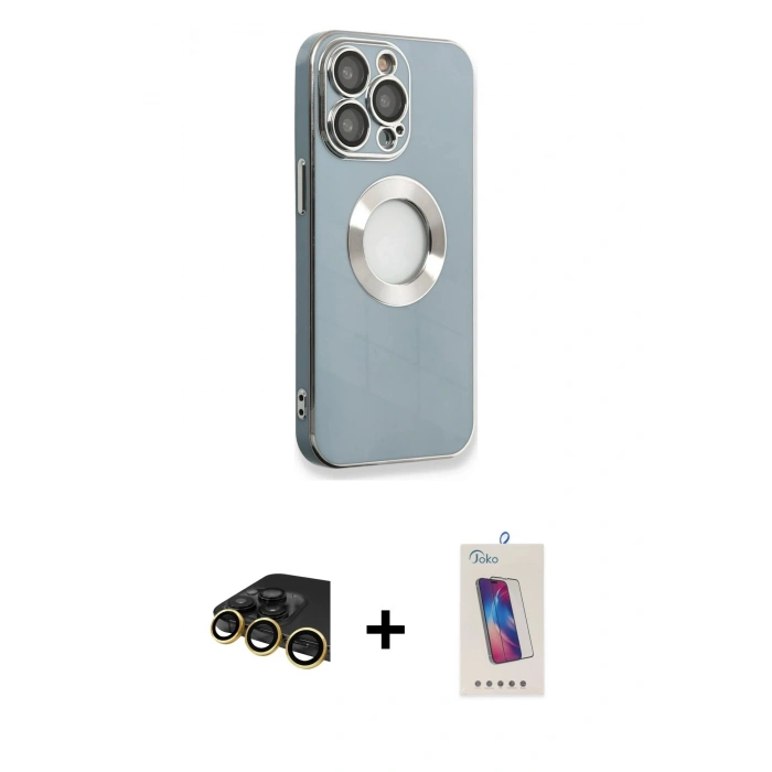 MARSİLYAN™- iPhone 13 Pro Max Kılıf İz Form Serisi - Siyah Joko 5D Cam + Raze Metal Kamera Lens - GD