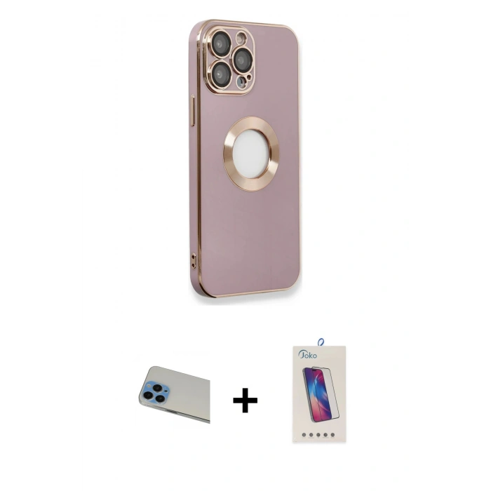 MARSİLYAN™- iPhone 13 Pro Max Kılıf İz Form Serisi - Siyah Joko 5D Cam + Rainbow Kamera Lens Koruma Cam - MI