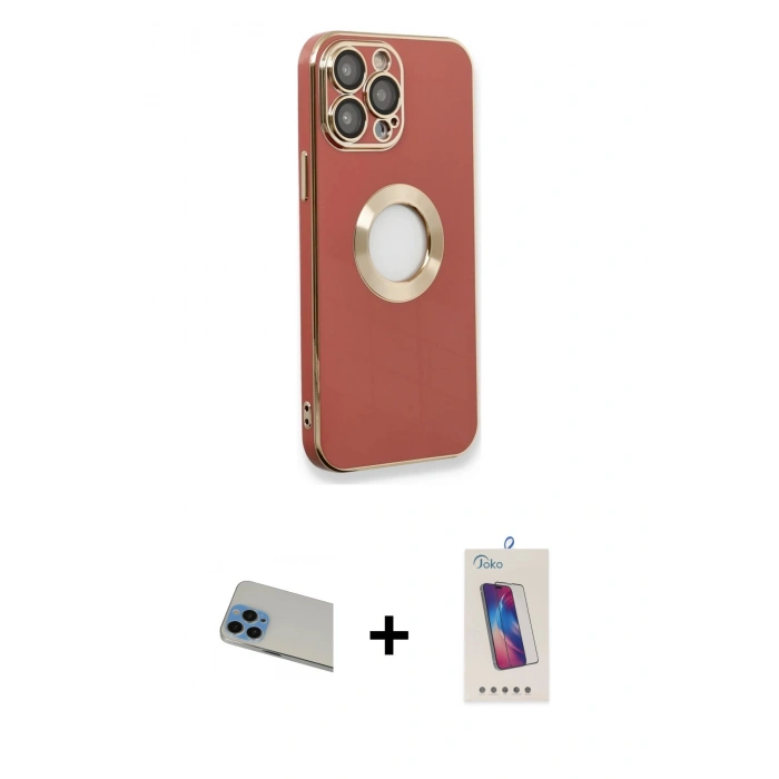 MARSİLYAN™- iPhone 13 Pro Max Kılıf İz Form Serisi - Siyah Joko 5D Cam + Rainbow Kamera Lens Koruma Cam - MI