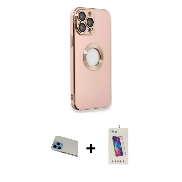 MARSİLYAN™- iPhone 13 Pro Max Kılıf İz Form Serisi - Siyah Joko 5D Cam + Rainbow Kamera Lens Koruma Cam - MI