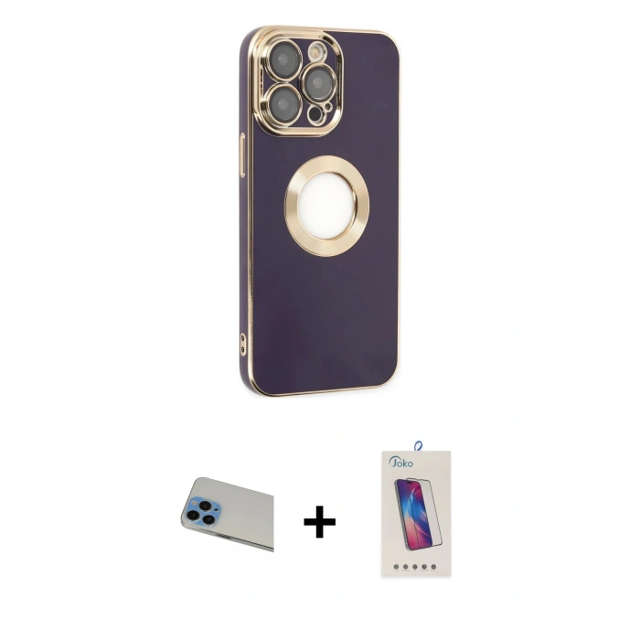 MARSİLYAN™- iPhone 13 Pro Max Kılıf İz Form Serisi - Siyah Joko 5D Cam + Rainbow Kamera Lens Koruma Cam - MI