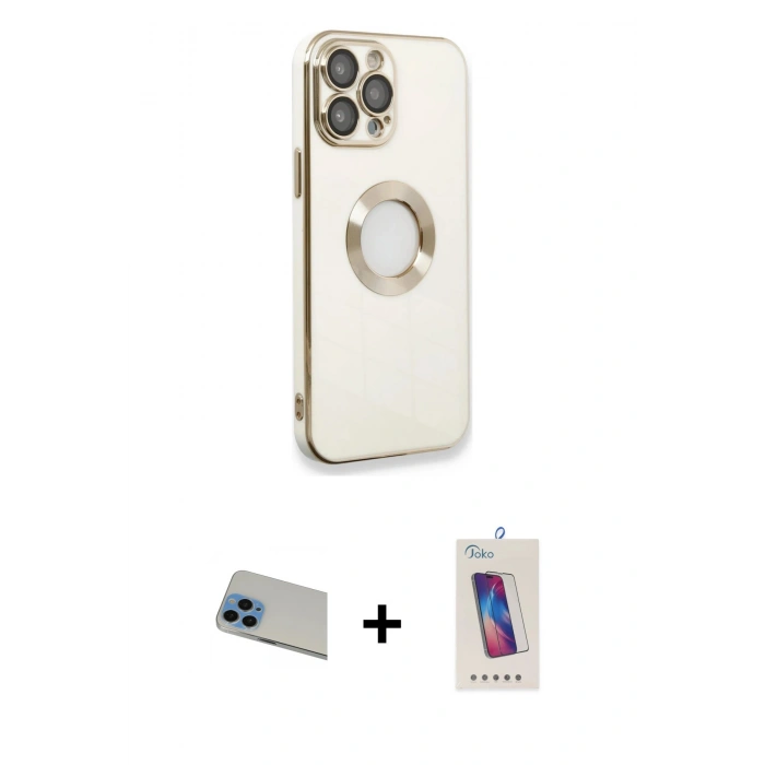 MARSİLYAN™- iPhone 13 Pro Max Kılıf İz Form Serisi - Siyah Joko 5D Cam + Rainbow Kamera Lens Koruma Cam - MI