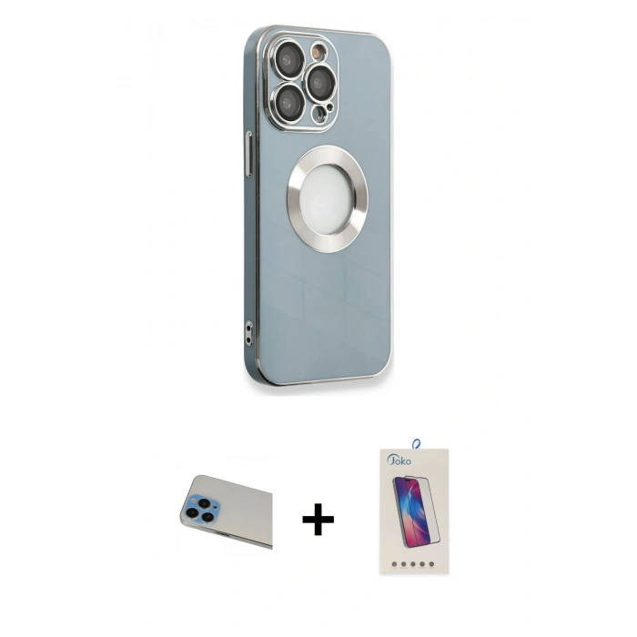 MARSİLYAN™- iPhone 13 Pro Max Kılıf İz Form Serisi - Siyah Joko 5D Cam + Rainbow Kamera Lens Koruma Cam - MI
