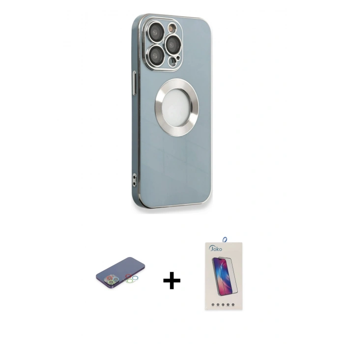 MARSİLYAN™- iPhone 13 Pro Max Kılıf İz Form Serisi - Siyah Joko 5D Cam + Renkli Kamera Lens Koruma Cam - MI