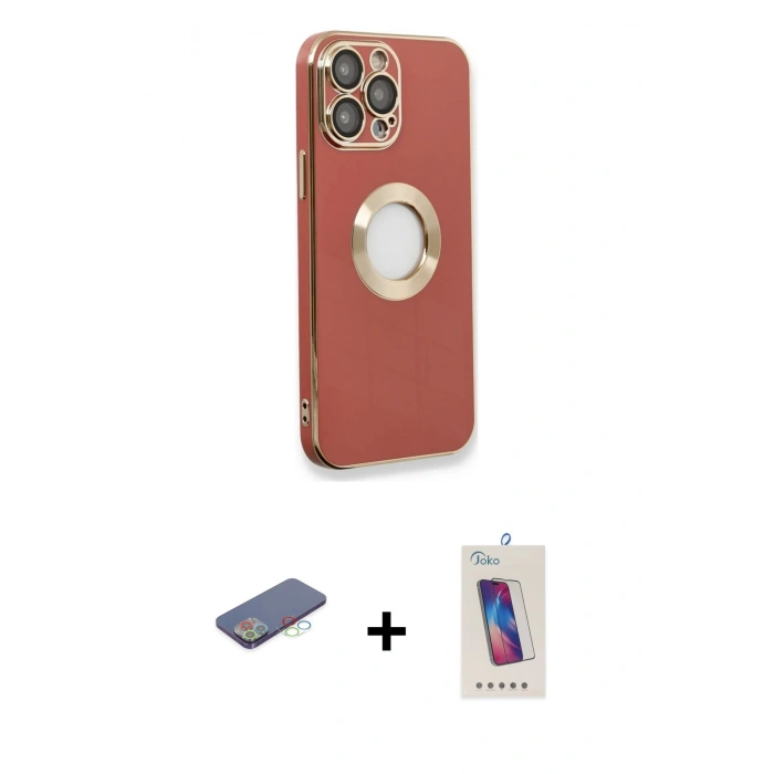 MARSİLYAN™- iPhone 13 Pro Max Kılıf İz Form Serisi - Siyah Joko 5D Cam + Renkli Kamera Lens Koruma Cam - MI