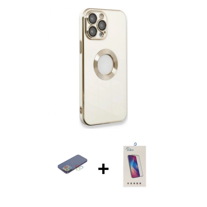 MARSİLYAN™- iPhone 13 Pro Max Kılıf İz Form Serisi - Siyah Joko 5D Cam + Renkli Kamera Lens Koruma Cam - MI