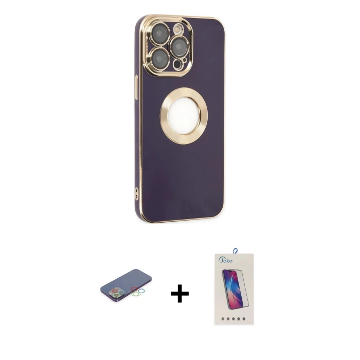 MARSİLYAN™- iPhone 13 Pro Max Kılıf İz Form Serisi - Siyah Joko 5D Cam + Renkli Kamera Lens Koruma Cam - MI