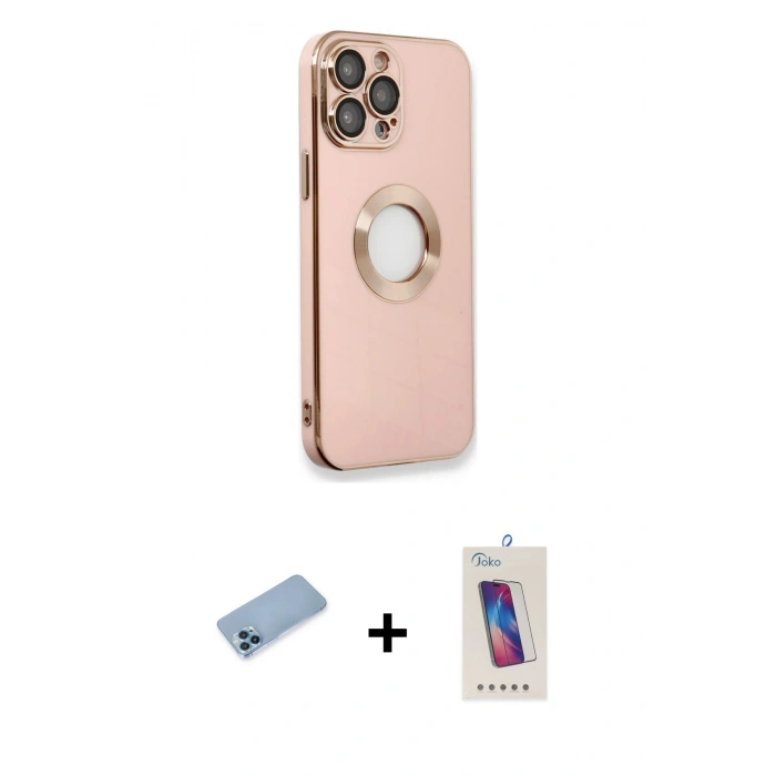 MARSİLYAN™- iPhone 13 Pro Max Kılıf İz Form Serisi - Siyah Joko 5D Cam + Mavi Shine Kamera Lens Koruma Cam