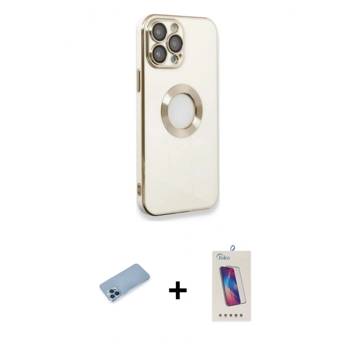 MARSİLYAN™- iPhone 13 Pro Max Kılıf İz Form Serisi - Siyah Joko 5D Cam + Mavi Shine Kamera Lens Koruma Cam