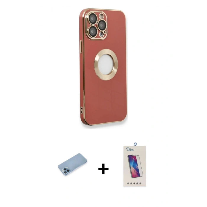 MARSİLYAN™- iPhone 13 Pro Max Kılıf İz Form Serisi - Siyah Joko 5D Cam + Mavi Shine Kamera Lens Koruma Cam