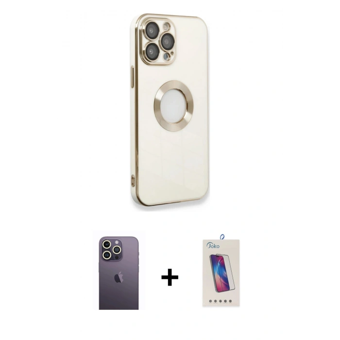MARSİLYAN™- iPhone 13 Pro Max Kılıf İz Form Serisi - Siyah Joko 5D Cam + Neon Fosforlu Kamera Lens - BZ