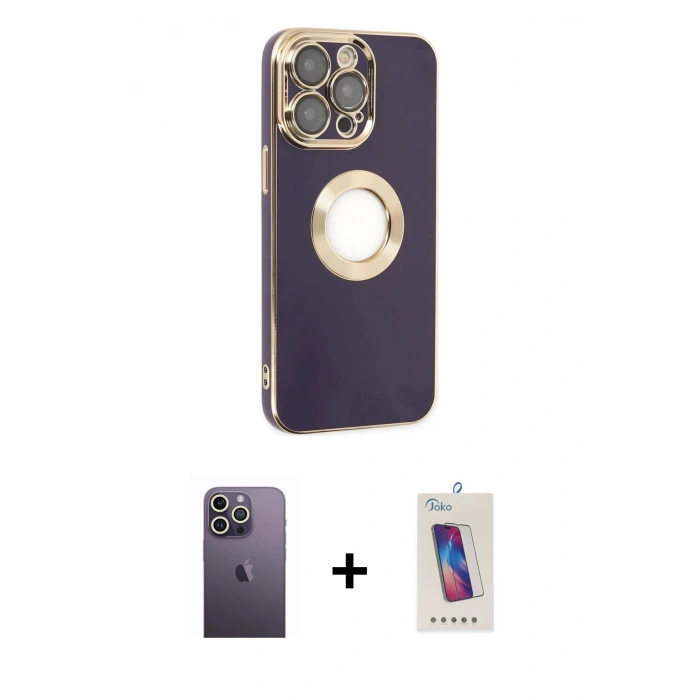 MARSİLYAN™- iPhone 13 Pro Max Kılıf İz Form Serisi - Siyah Joko 5D Cam + Neon Fosforlu Kamera Lens - BZ