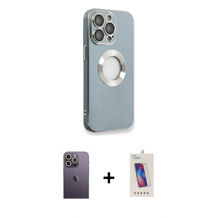 MARSİLYAN™- iPhone 13 Pro Max Kılıf İz Form Serisi - Siyah Joko 5D Cam + Neon Fosforlu Kamera Lens - BZ