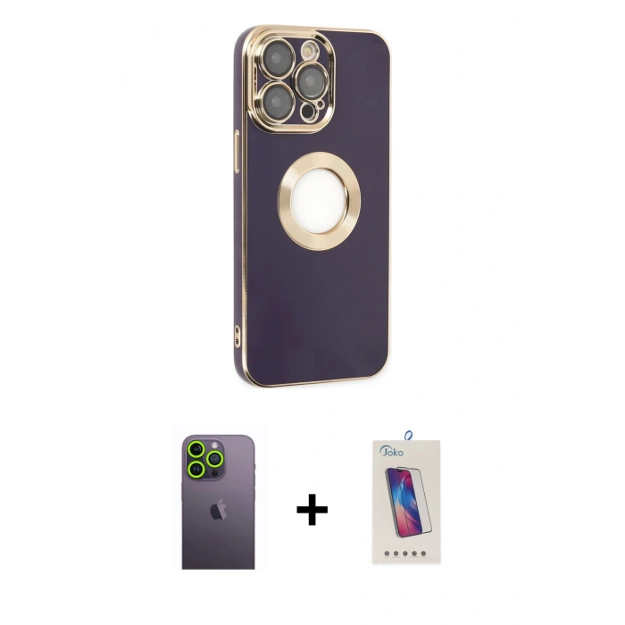 MARSİLYAN™- iPhone 13 Pro Max Kılıf İz Form Serisi - Siyah Joko 5D Cam + Neon Fosforlu Kamera Lens - YL